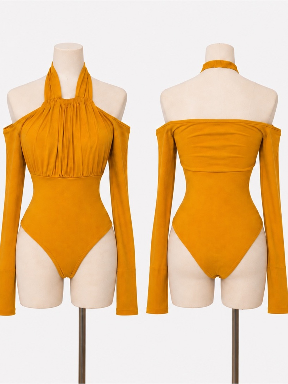 Mustard Yellow Halter Cold Shoulder Body